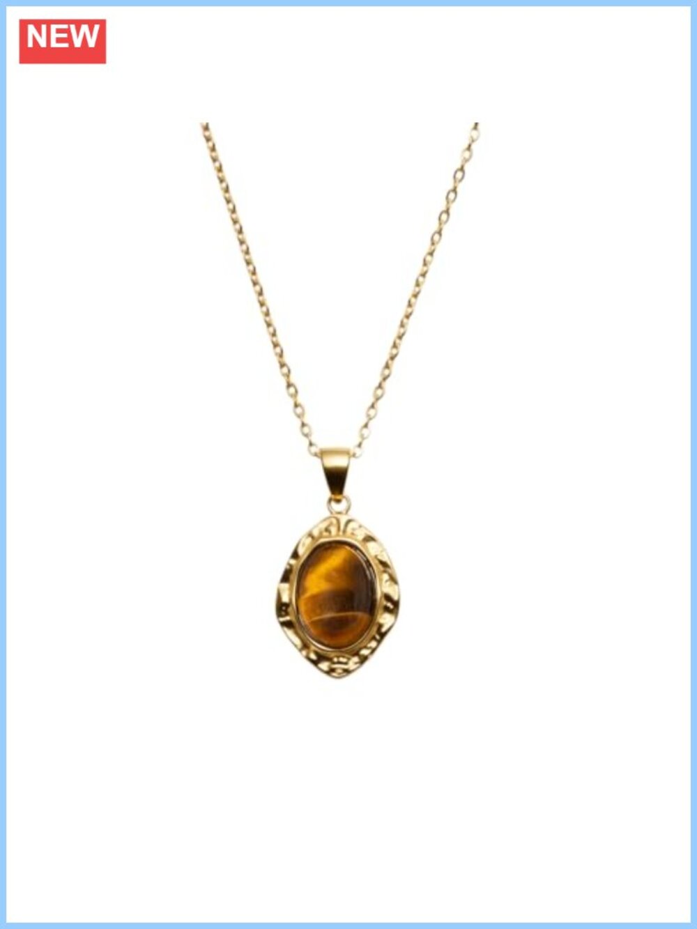 14k Gold Plated Tiger's Eye Pendant Necklace Vintage Stainless Steel